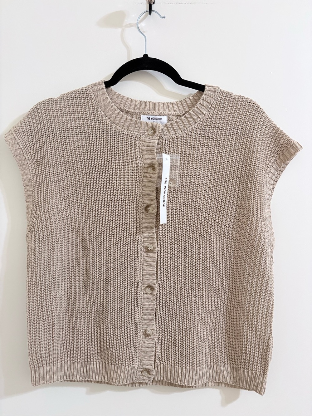 a.n.a Beige Button-Front Knit Shell